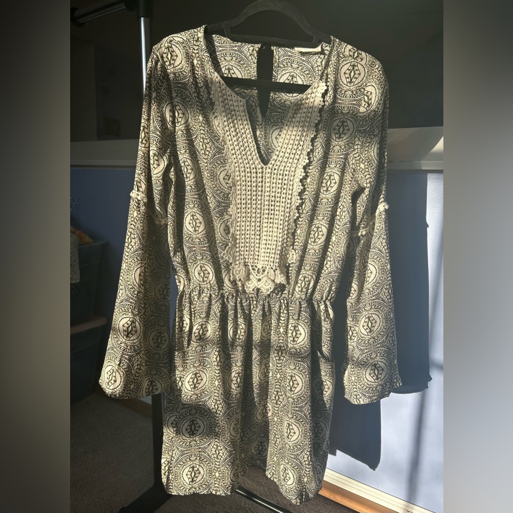 Altar’d State Green Patterned Crochet Long Sleeve Dress